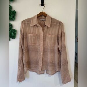 Chelsea Flower Crochet Women’s Silk Like Long Sleeve Button Blouse Boho Pink